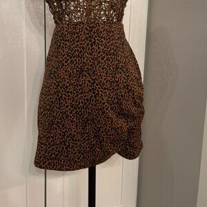 Urban Outfitters | Leopard Print Ruched Mini Skirt | Brown Black | Size Large